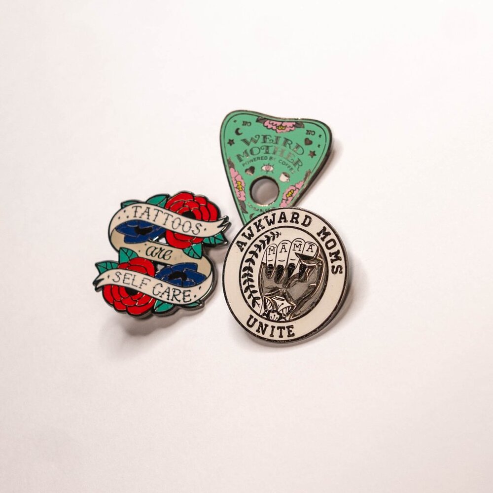 CLEARANCE Set of 3 Enamel Pins – Drawings By Nicole – Mom Life Humor & Self-Care